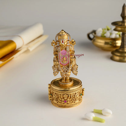 Tirupathi Balaji Kumkum Box - Pastel Pink