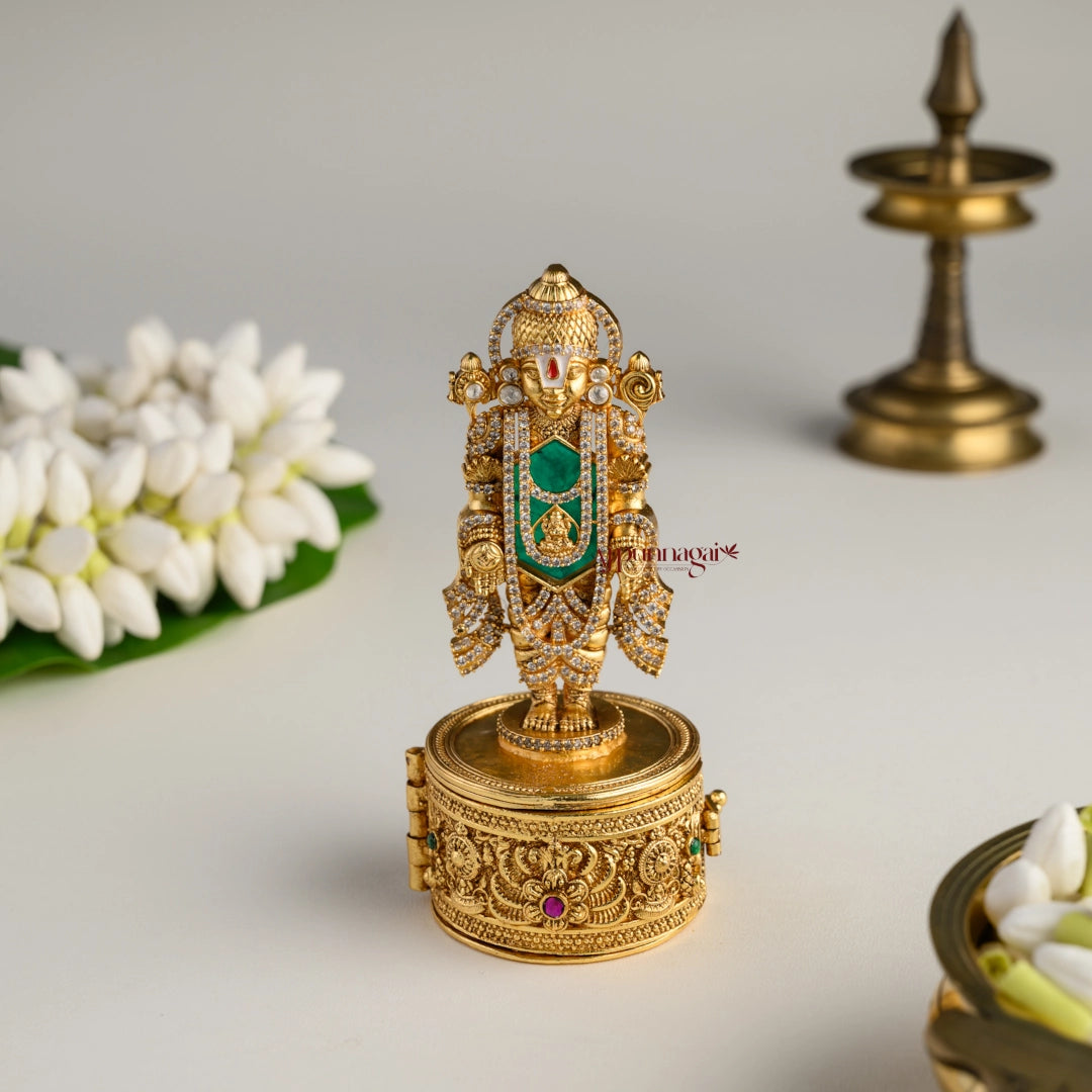 Tirupathi Balaji Kumkum Box - Sea Green