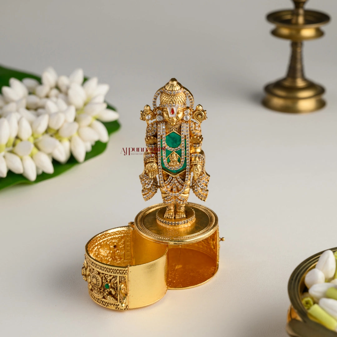 Tirupathi Balaji Kumkum Box - Sea Green