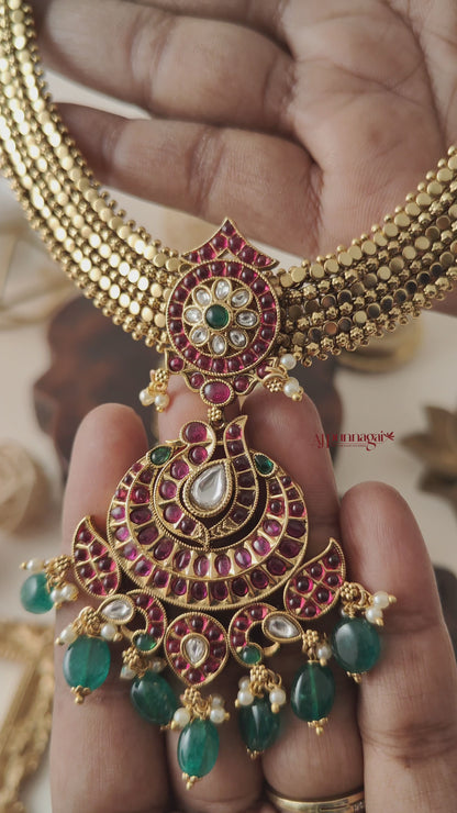 Gold Look Alike Peacock Necklace - Multi